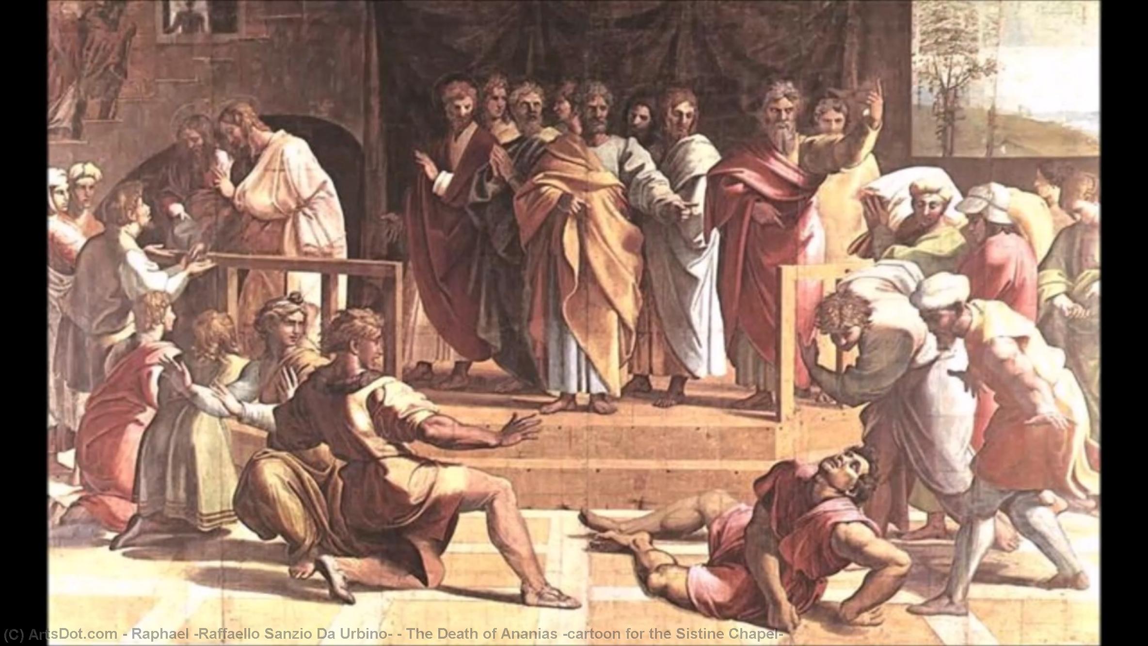 Wikioo.org - Encyklopedia Sztuk Pięknych - Malarstwo, Grafika Raphael (Raffaello Sanzio Da Urbino) - The Death of Ananias (cartoon for the Sistine Chapel)