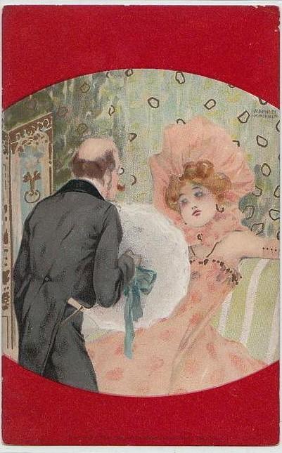 Wikioo.org - The Encyclopedia of Fine Arts - Painting, Artwork by Raphael Kirchner - Couples between red borders