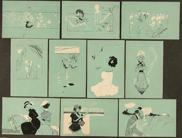 Wikioo.org - The Encyclopedia of Fine Arts - Painting, Artwork by Raphael Kirchner - Figures on turquoise background