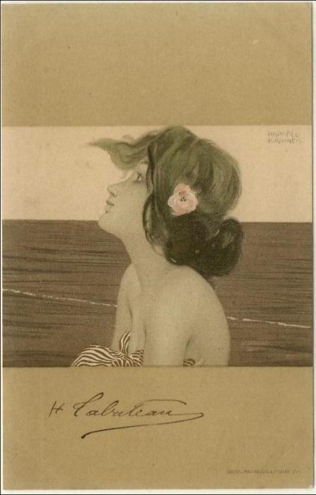 Wikioo.org - The Encyclopedia of Fine Arts - Painting, Artwork by Raphael Kirchner - Girls between brown-green borders