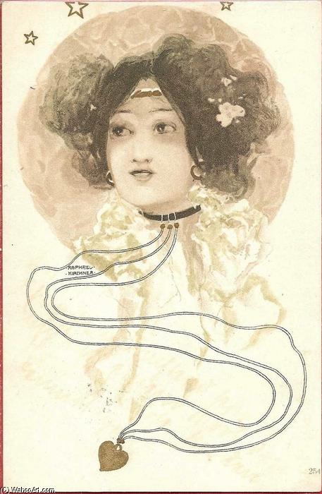 Wikioo.org - The Encyclopedia of Fine Arts - Painting, Artwork by Raphael Kirchner - Girls heads in a circle