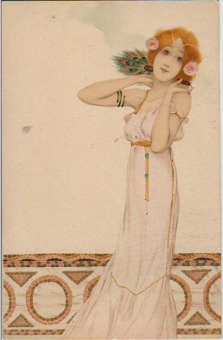Wikioo.org – L'Encyclopédie des Beaux Arts - Peinture, Oeuvre de Raphael Kirchner - filles avec des fleurs à pieds