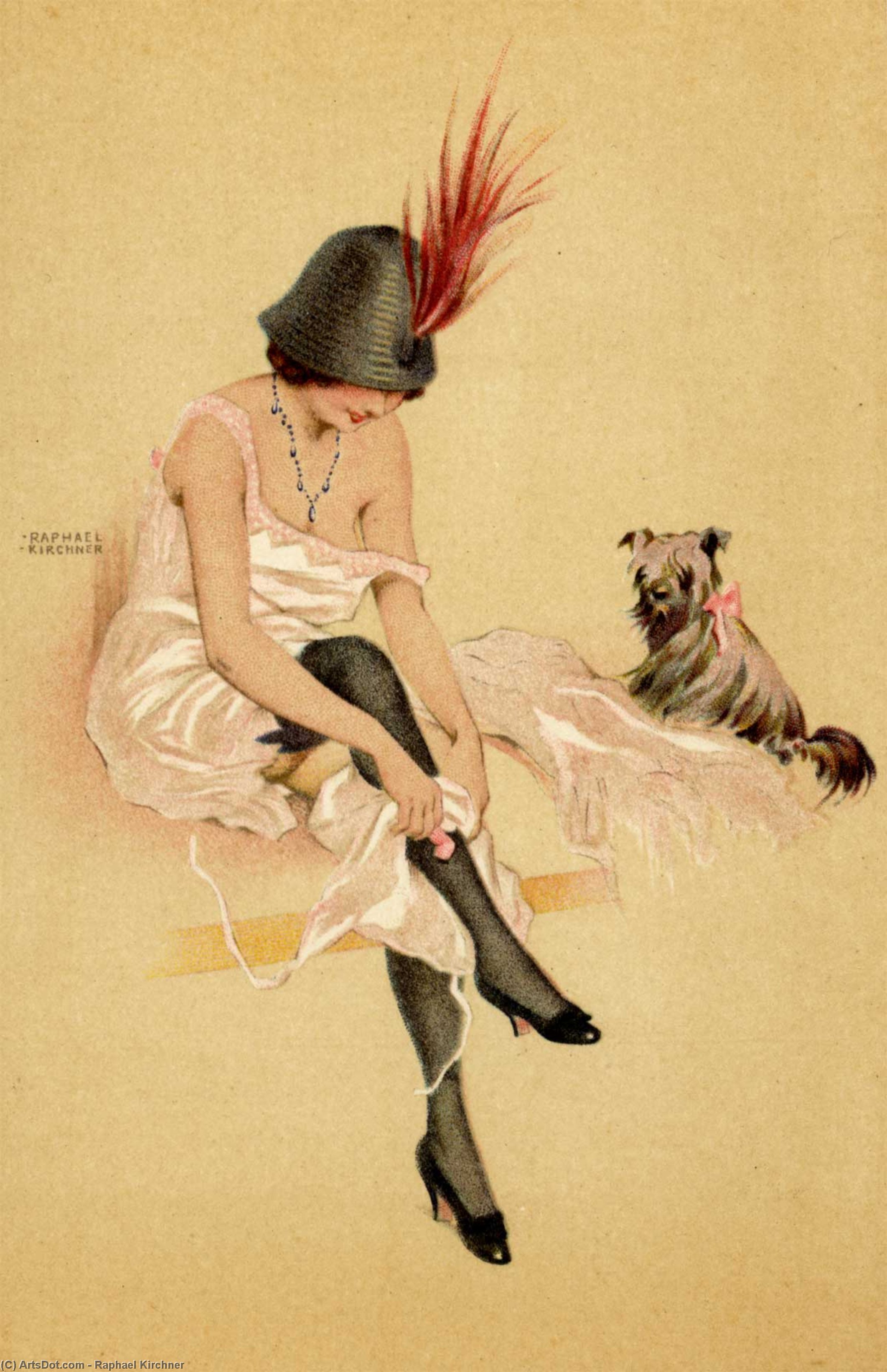 Wikioo.org - The Encyclopedia of Fine Arts - Painting, Artwork by Raphael Kirchner - Arugula and his dog