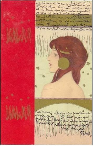 Wikioo.org - The Encyclopedia of Fine Arts - Painting, Artwork by Raphael Kirchner - Girls faces with red border