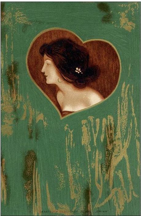 Wikioo.org – L'Encyclopédie des Beaux Arts - Peinture, Oeuvre de Raphael Kirchner - Les têtes et les épaules des filles sur un panneau vert