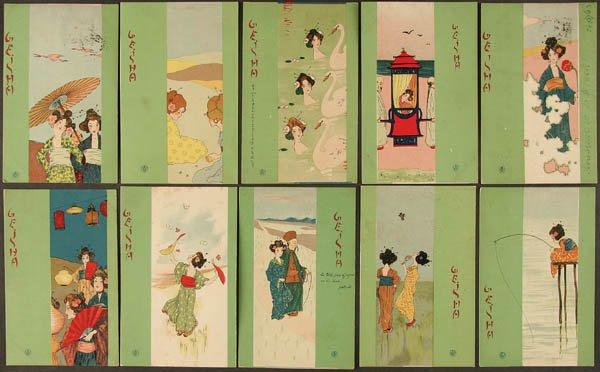 Wikioo.org - The Encyclopedia of Fine Arts - Painting, Artwork by Raphael Kirchner - Geisha, green