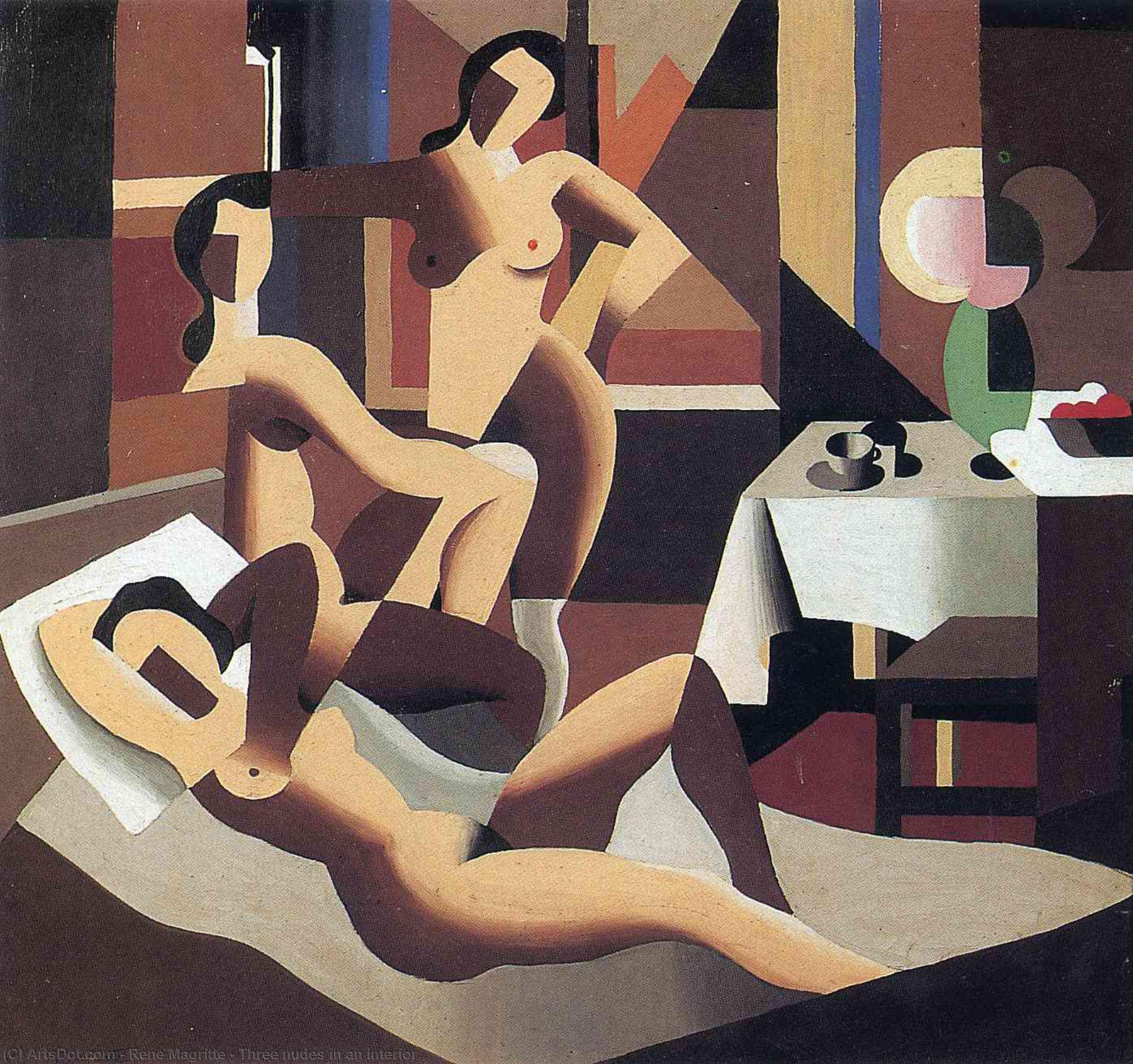 Wikioo.org – L'Encyclopédie des Beaux Arts - Peinture, Oeuvre de Rene Magritte - trois nus dans  une  espace intérieur