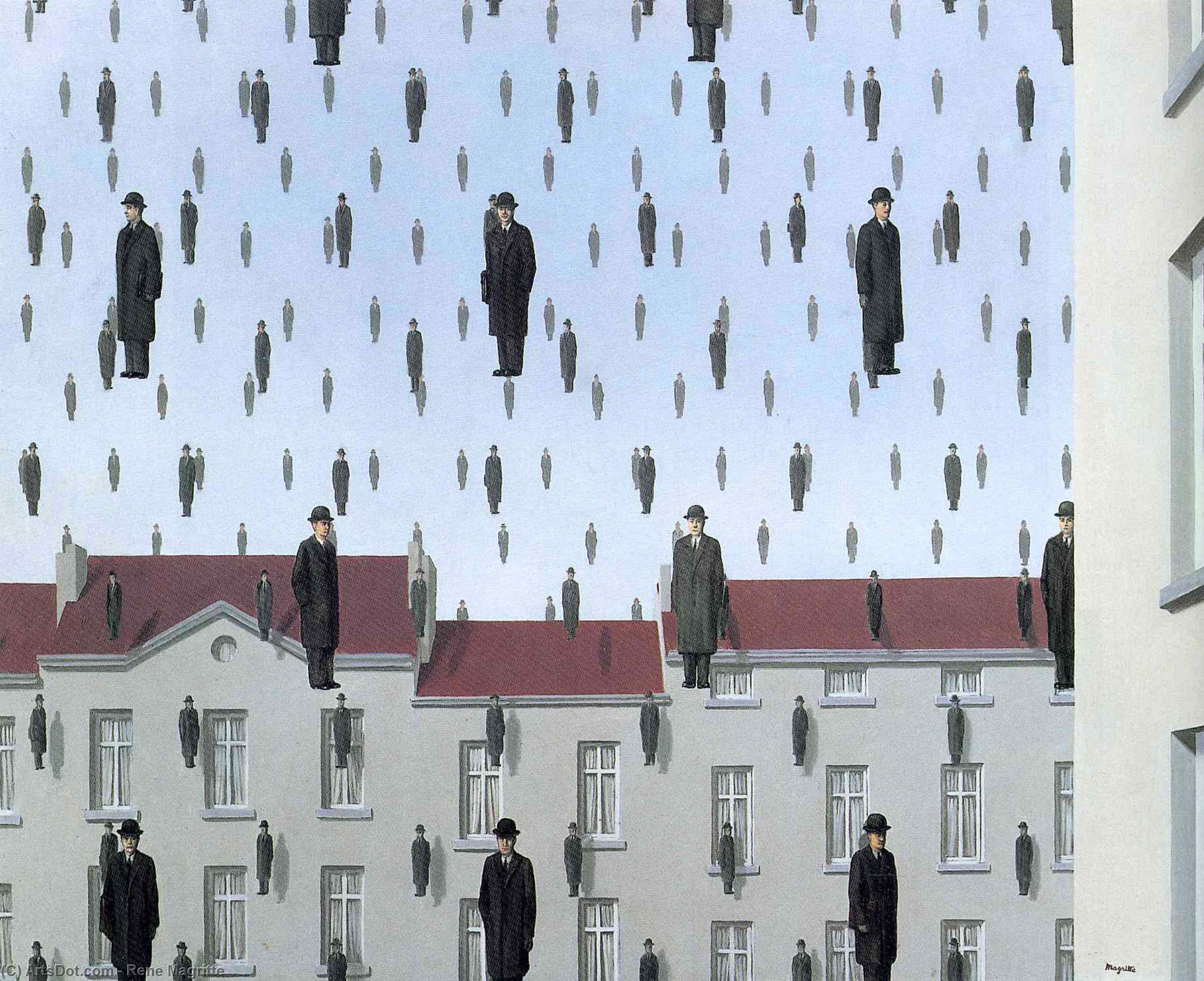 Wikoo.org - موسوعة الفنون الجميلة - اللوحة، العمل الفني Rene Magritte - Golconda