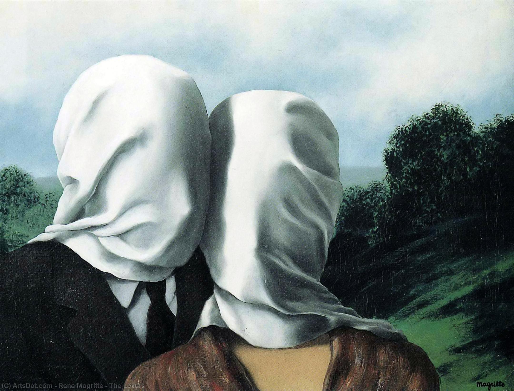 Wikoo.org - موسوعة الفنون الجميلة - اللوحة، العمل الفني Rene Magritte - The Lovers