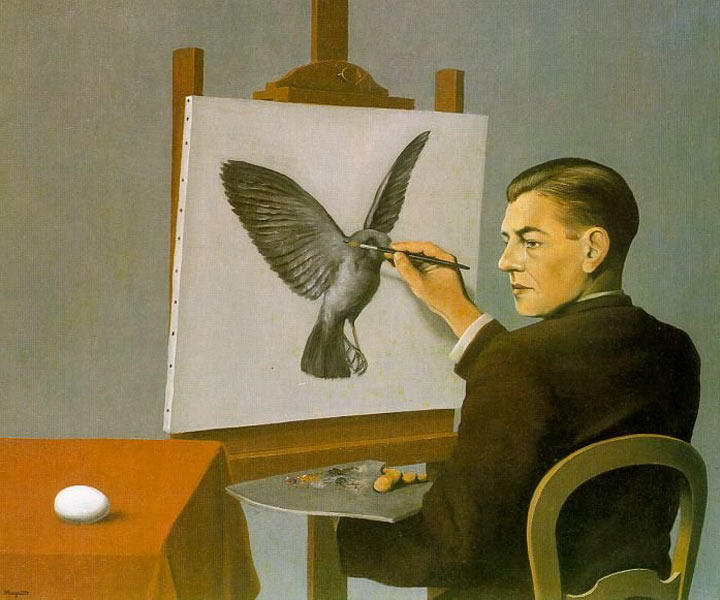 Wikoo.org - موسوعة الفنون الجميلة - اللوحة، العمل الفني Rene Magritte - Clairvoyance (Self Portrait)