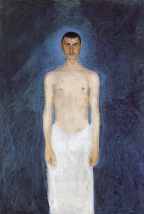 Wikioo.org - The Encyclopedia of Fine Arts - Painting, Artwork by Richard Gerstl - Self-portrait in front of blue background