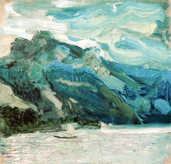 Wikioo.org - The Encyclopedia of Fine Arts - Painting, Artwork by Richard Gerstl - Lake Traunsee with the Schlafende Griechin mountain