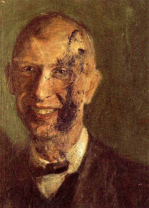Wikioo.org - The Encyclopedia of Fine Arts - Painting, Artwork by Richard Gerstl - Fragment of a smiling self-portrait at full length, detail