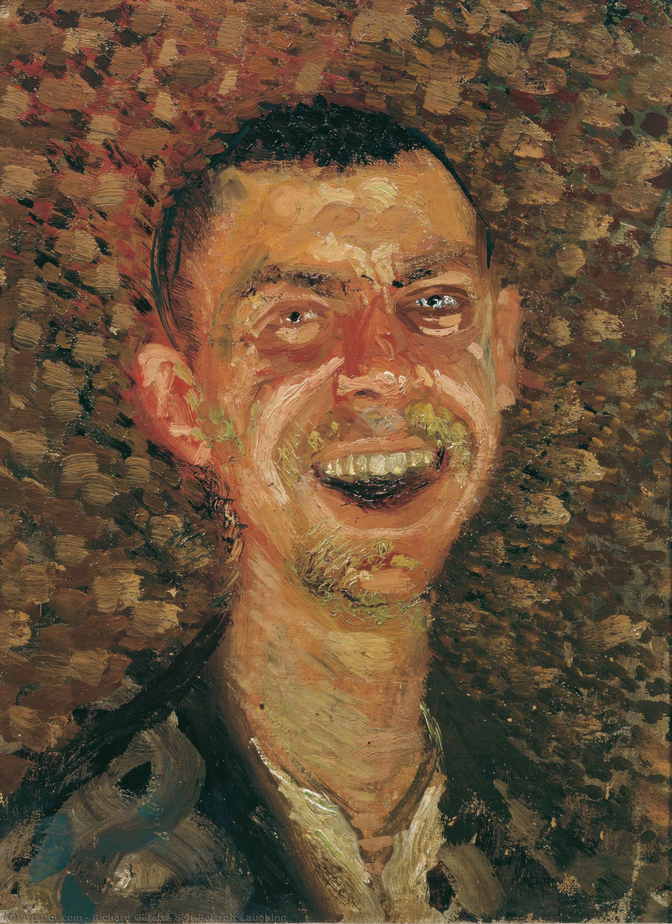 Wikoo.org - موسوعة الفنون الجميلة - اللوحة، العمل الفني Richard Gerstl - Self-Portrait Laughing
