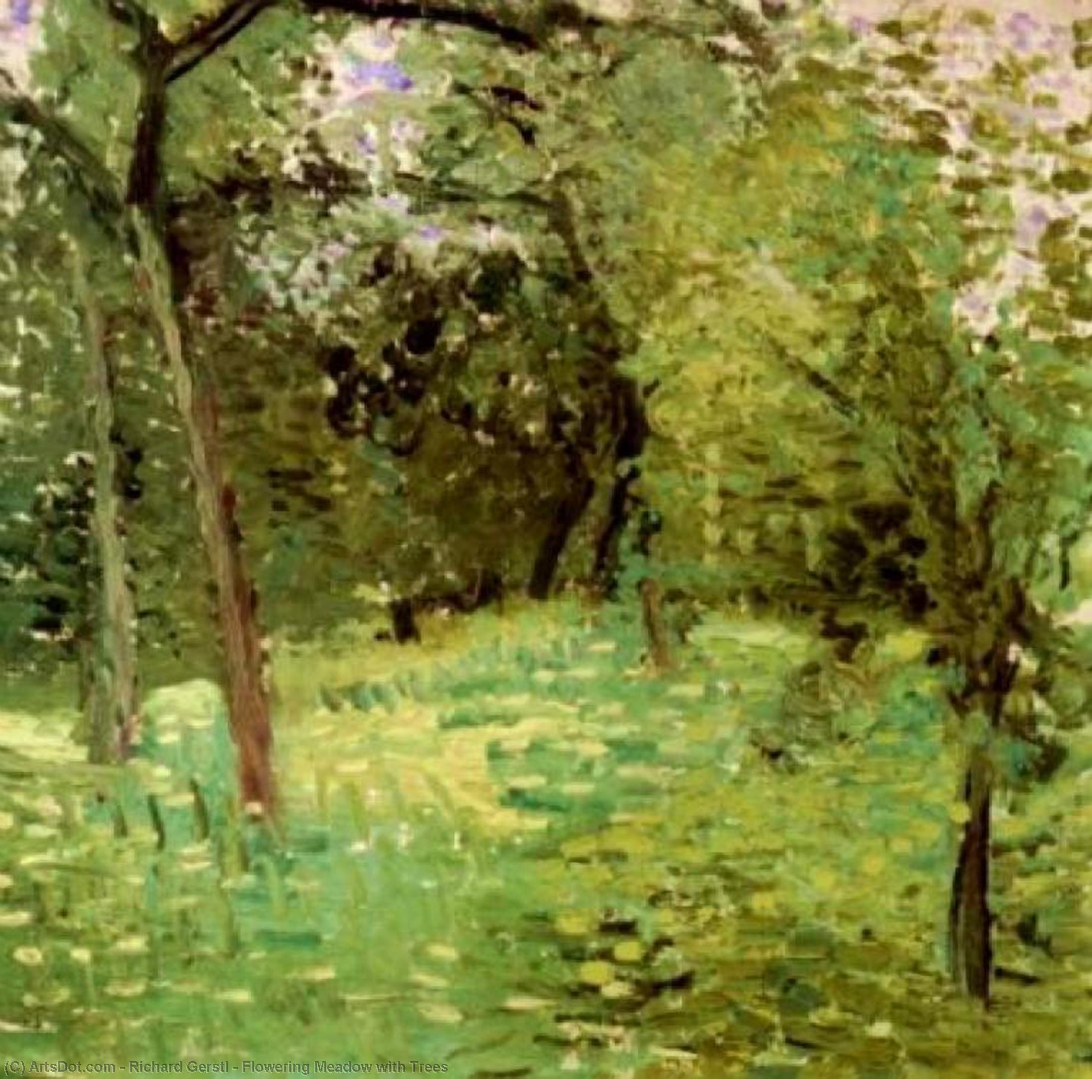 Wikioo.org - Encyklopedia Sztuk Pięknych - Malarstwo, Grafika Richard Gerstl - Flowering Meadow with Trees
