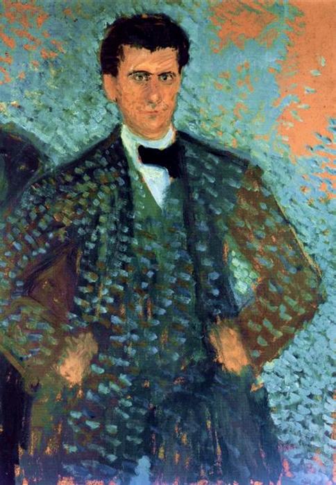 WikiOO.org - 百科事典 - 絵画、アートワーク Richard Gerstl - Self-portrait と一緒に ブルーマダラ 背景