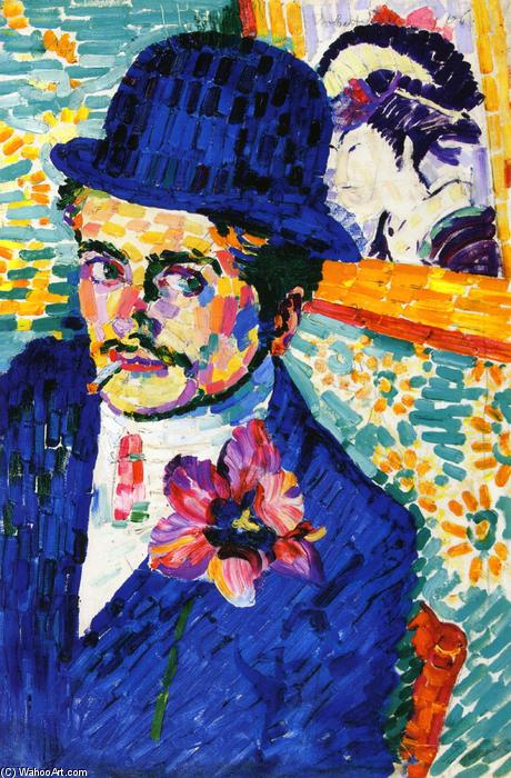 Wikioo.org - The Encyclopedia of Fine Arts - Painting, Artwork by Robert Delaunay - Man with a Tulip (also known as Portrait of Jean Metzinger)