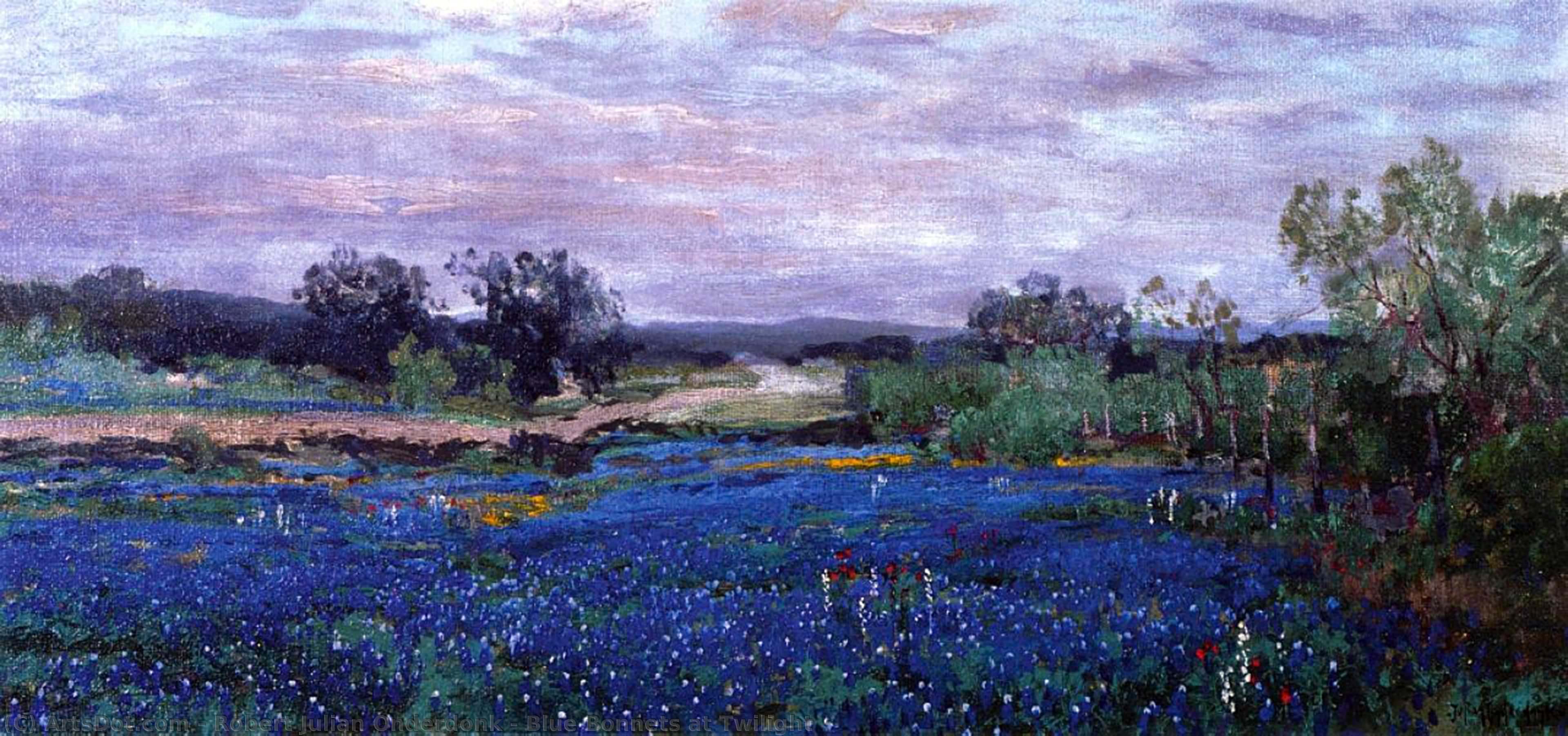 Wikioo.org - The Encyclopedia of Fine Arts - Painting, Artwork by Robert Julian Onderdonk - Blue Bonnets at Twilight