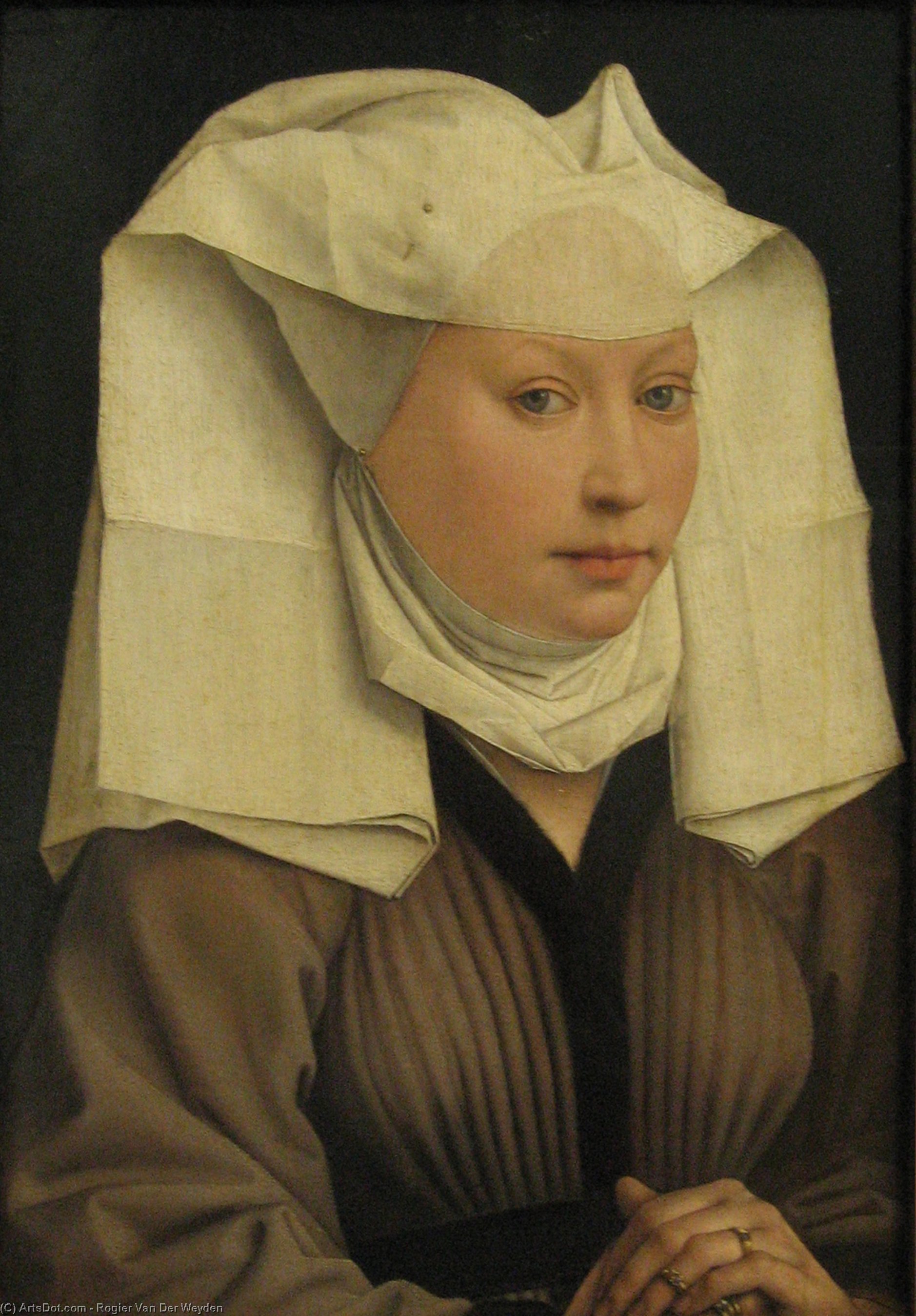 WikiOO.org - 百科事典 - 絵画、アートワーク Rogier Van Der Weyden - の肖像画 若い女性 には 固定 帽子