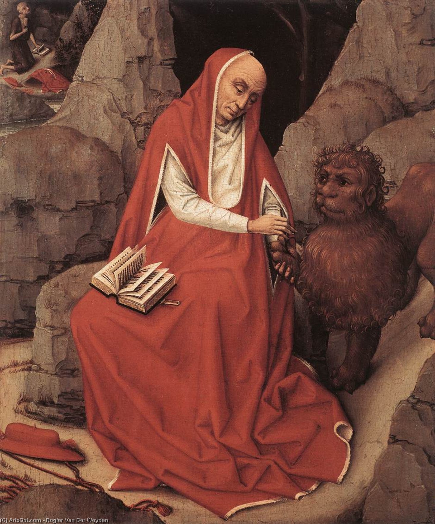 Wikioo.org – La Enciclopedia de las Bellas Artes - Pintura, Obras de arte de Rogier Van Der Weyden - San Jerónimo asícomo  el  León