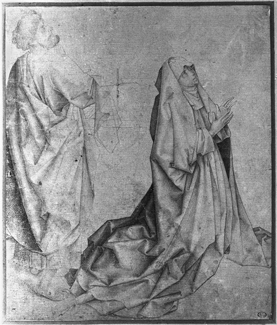 Wikioo.org - The Encyclopedia of Fine Arts - Painting, Artwork by Rogier Van Der Weyden - The Virgin kneeling and praying behind St. Peter