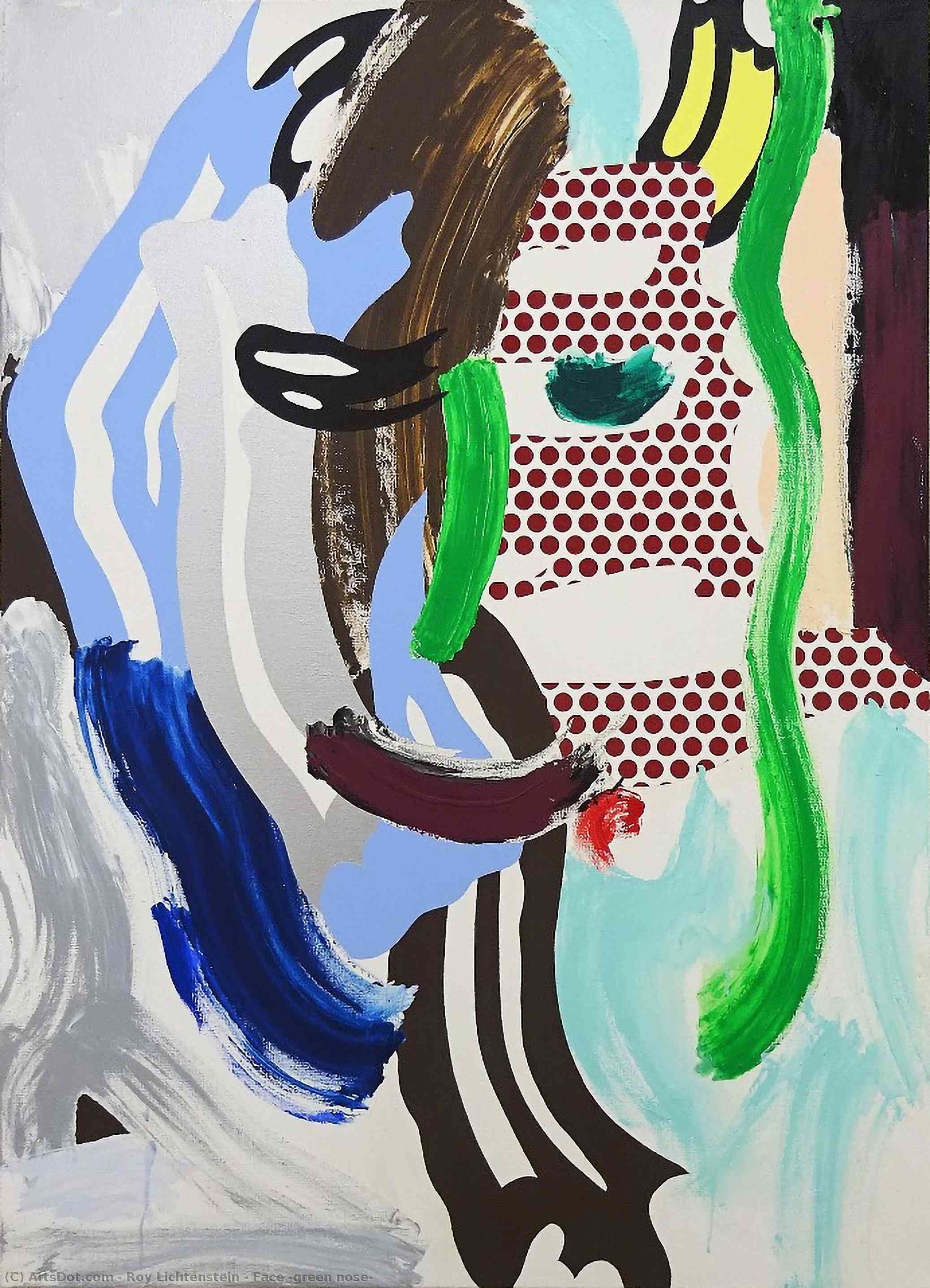 Wikoo.org - موسوعة الفنون الجميلة - اللوحة، العمل الفني Roy Lichtenstein - Face (green nose)
