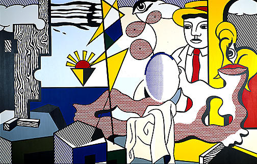 Wikioo.org - สารานุกรมวิจิตรศิลป์ - จิตรกรรม Roy Lichtenstein - Figures with sunset