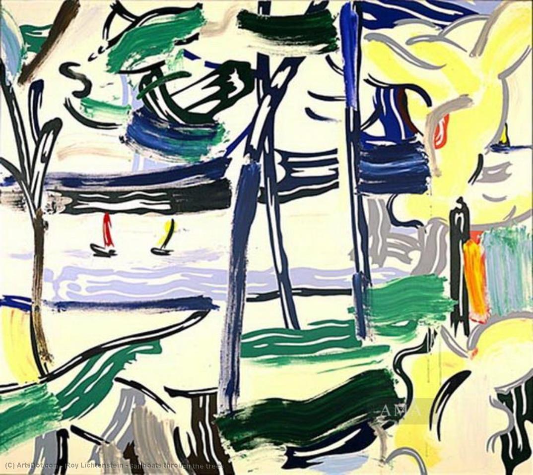 Wikoo.org - موسوعة الفنون الجميلة - اللوحة، العمل الفني Roy Lichtenstein - Sailboats through the trees