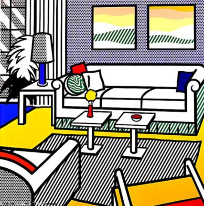Wikioo.org - The Encyclopedia of Fine Arts - Painting, Artwork by Roy Lichtenstein - Interior with restful paintings