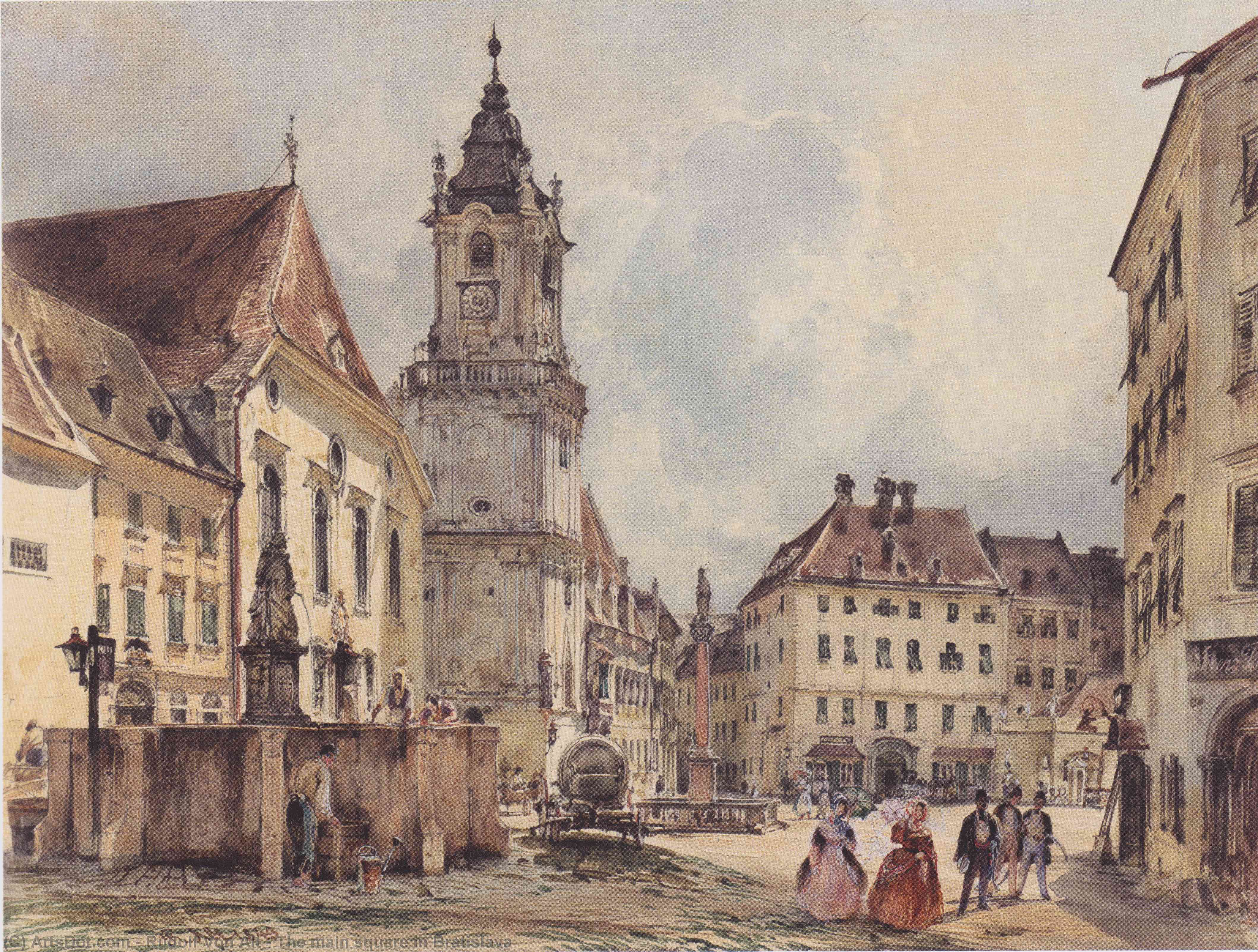 Wikioo.org - The Encyclopedia of Fine Arts - Painting, Artwork by Rudolf Von Alt - The main square in Bratislava