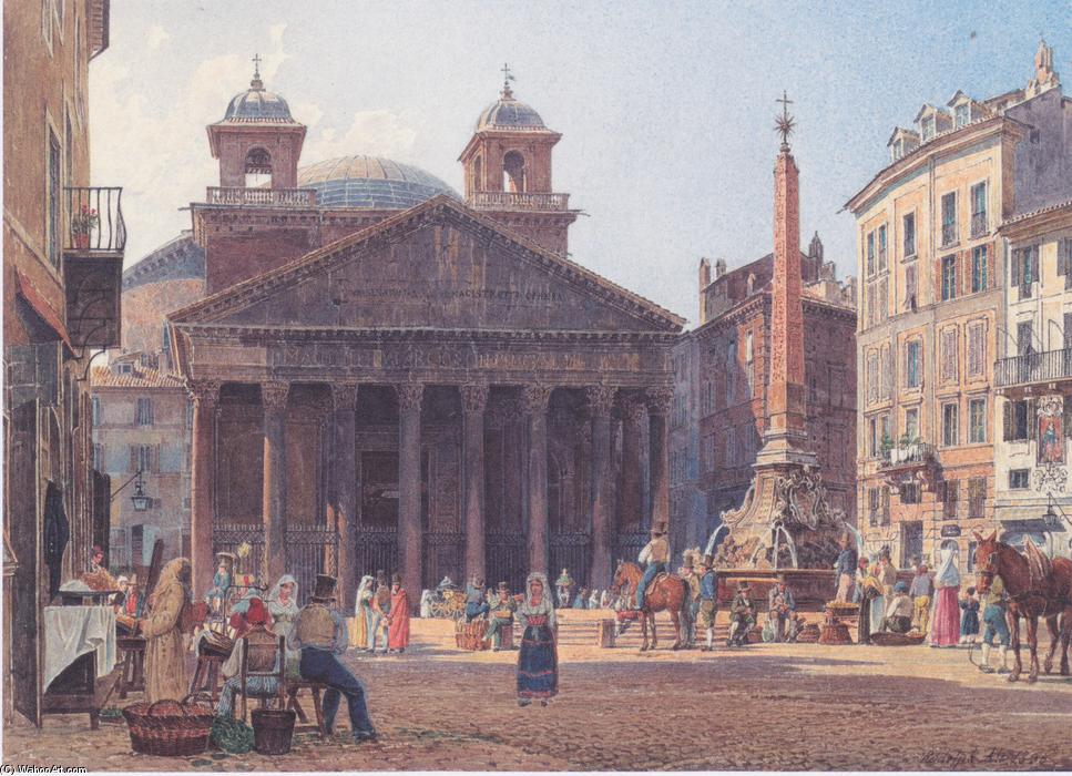 WikiOO.org - Encyclopedia of Fine Arts - Schilderen, Artwork Rudolf Von Alt - The Pantheon and the Piazza della Rotonda in Rome