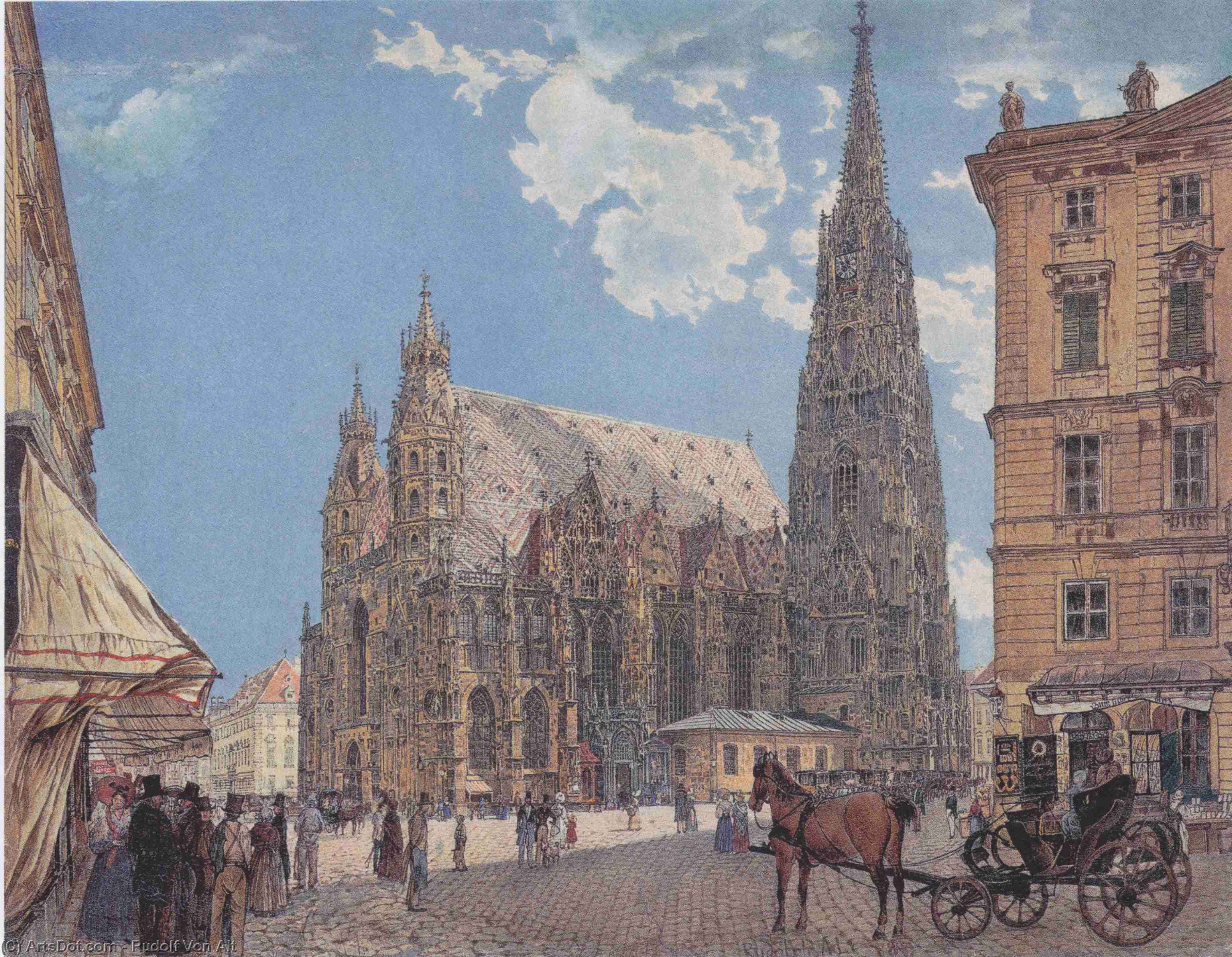Wikioo.org - The Encyclopedia of Fine Arts - Painting, Artwork by Rudolf Von Alt - The St. Stephen's Cathedral in Vienna