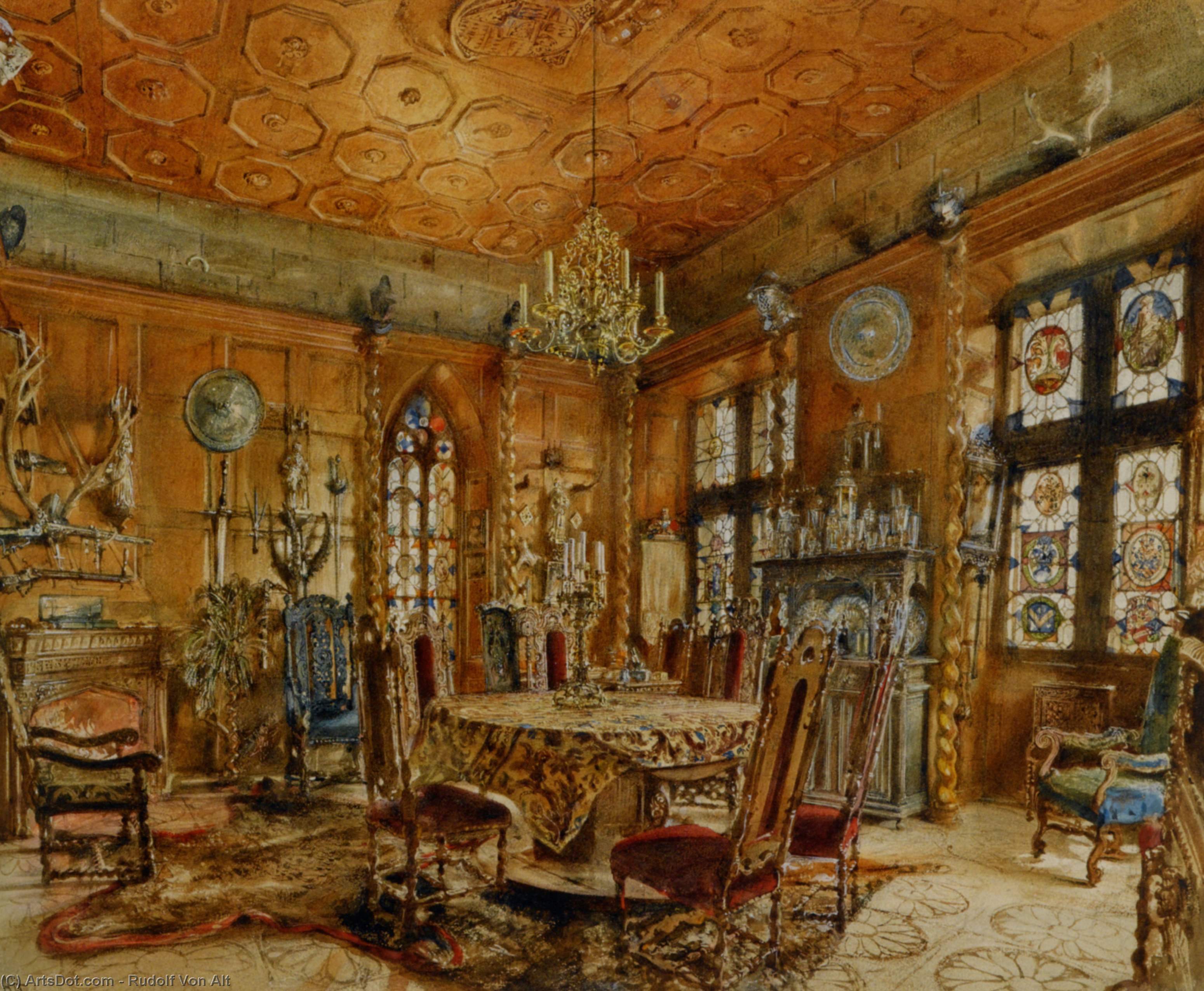 WikiOO.org - Encyclopedia of Fine Arts - Maľba, Artwork Rudolf Von Alt - Interieur of castleIn Renaissance Style