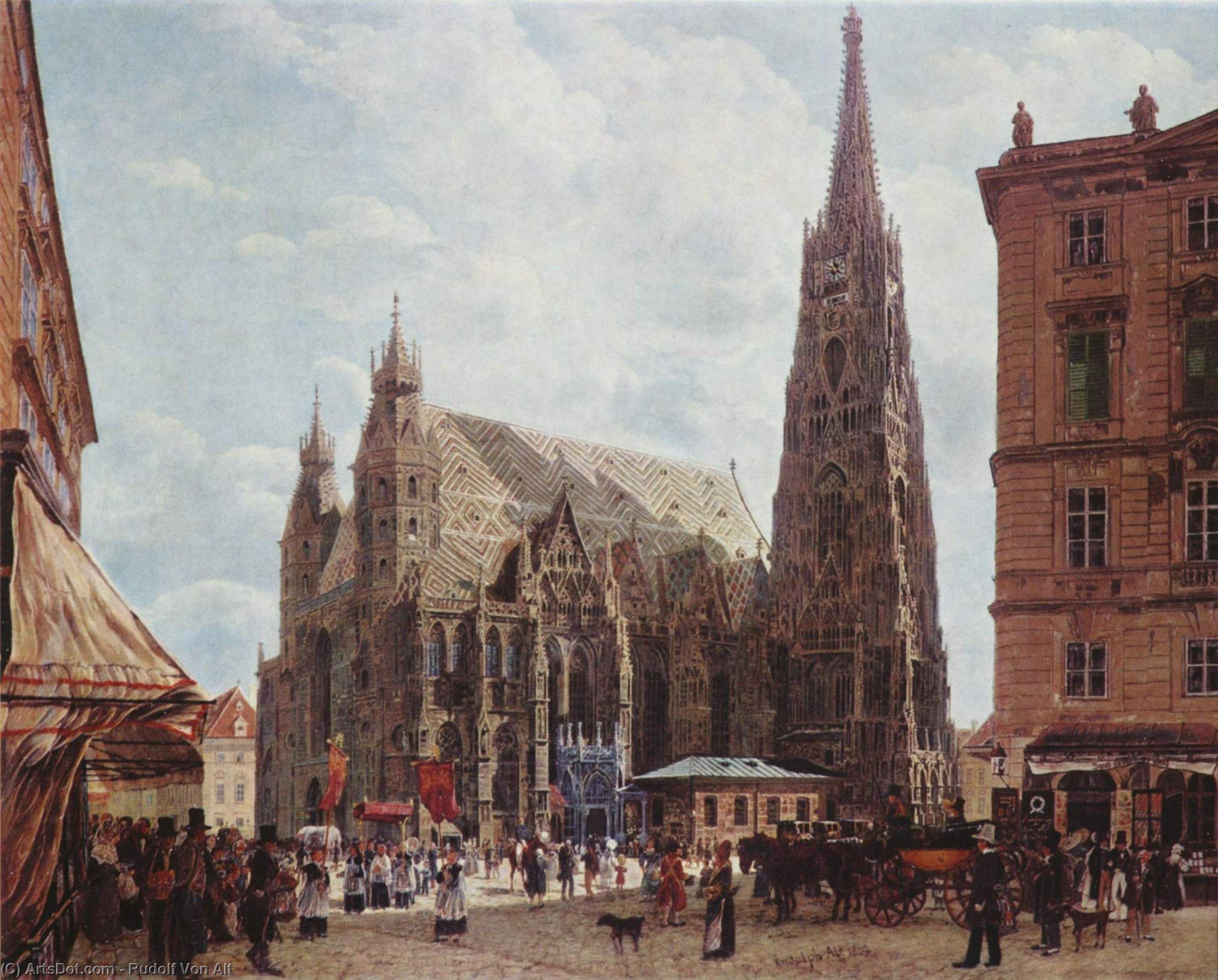 Wikioo.org - The Encyclopedia of Fine Arts - Painting, Artwork by Rudolf Von Alt - View of the Stephansdom from Stock im Eisen Platz
