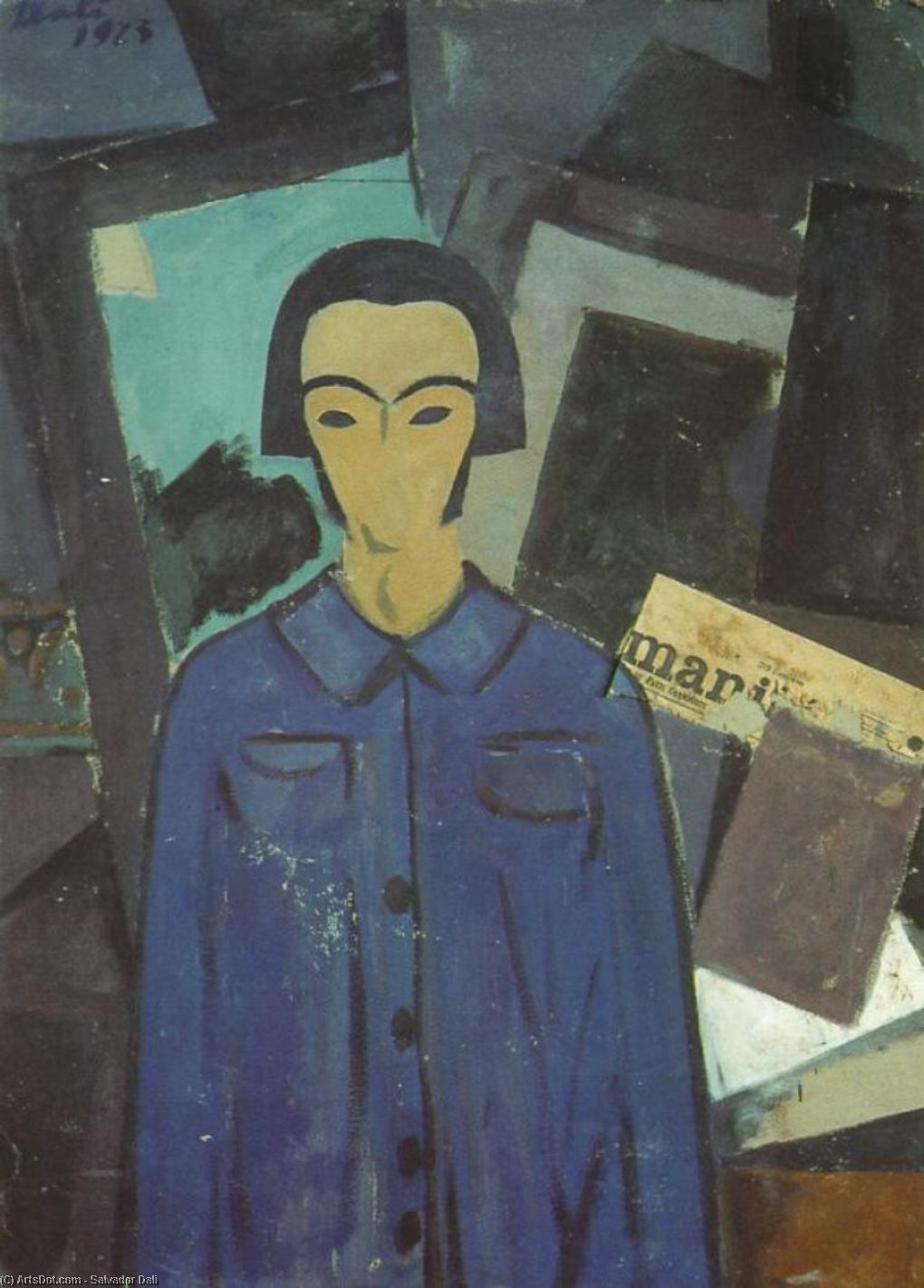 WikiOO.org - Encyclopedia of Fine Arts - Maľba, Artwork Salvador Dali - Self-portrait with L'Humanitie