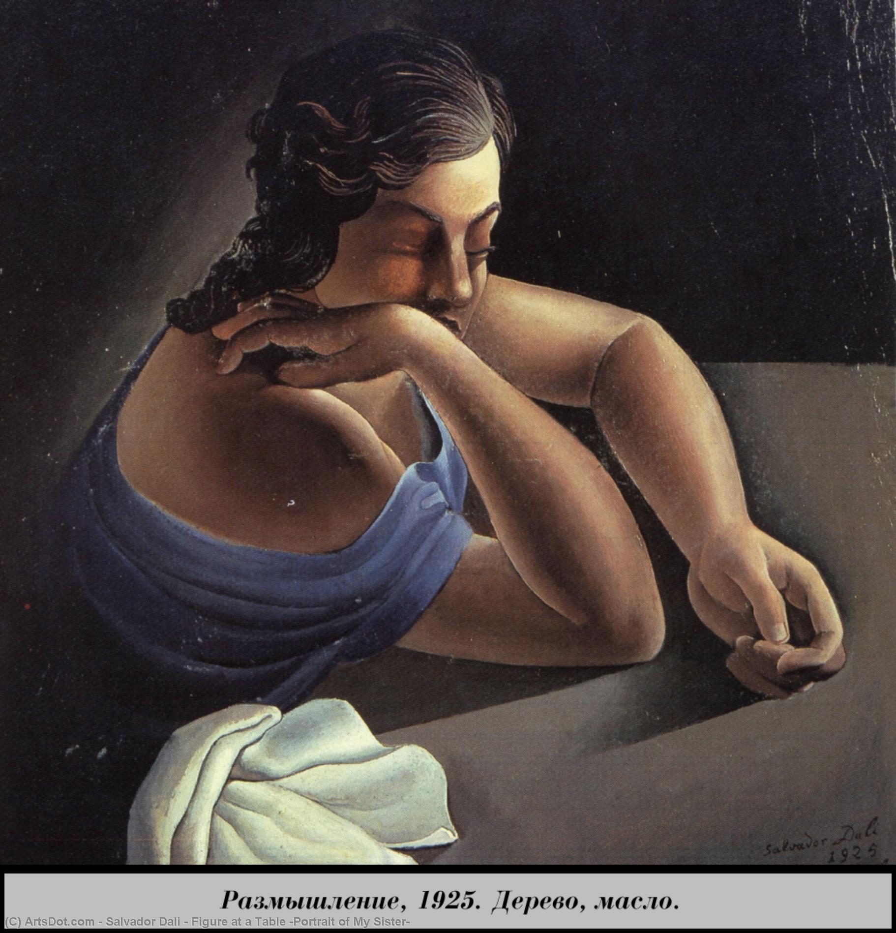 WikiOO.org - Encyclopedia of Fine Arts - Schilderen, Artwork Salvador Dali - Figure at a Table (Portrait of My Sister)