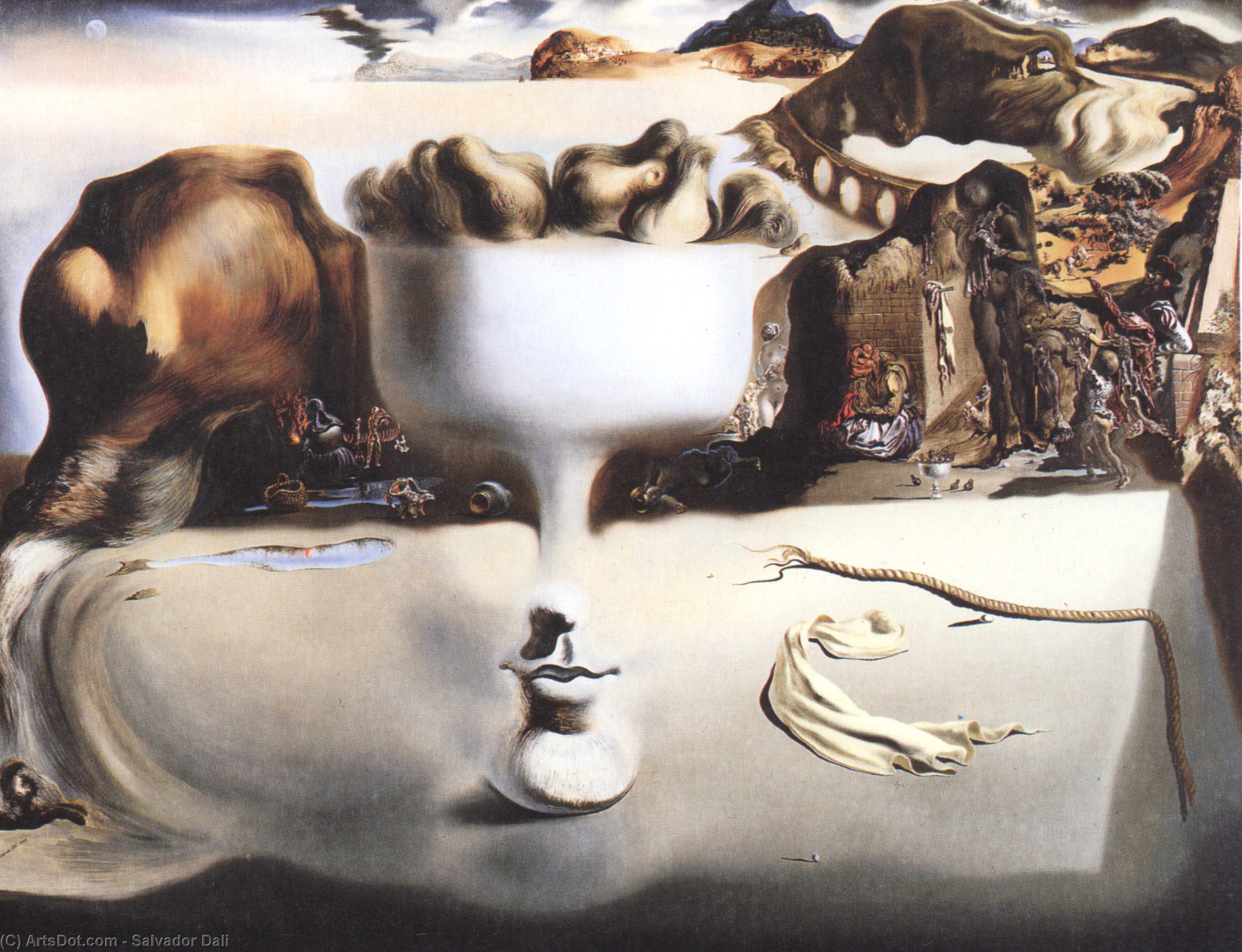 Wikioo.org - The Encyclopedia of Fine Arts - Painting, Artwork by Salvador Dali - Apparition of Face and Fruit Dish on a Beach