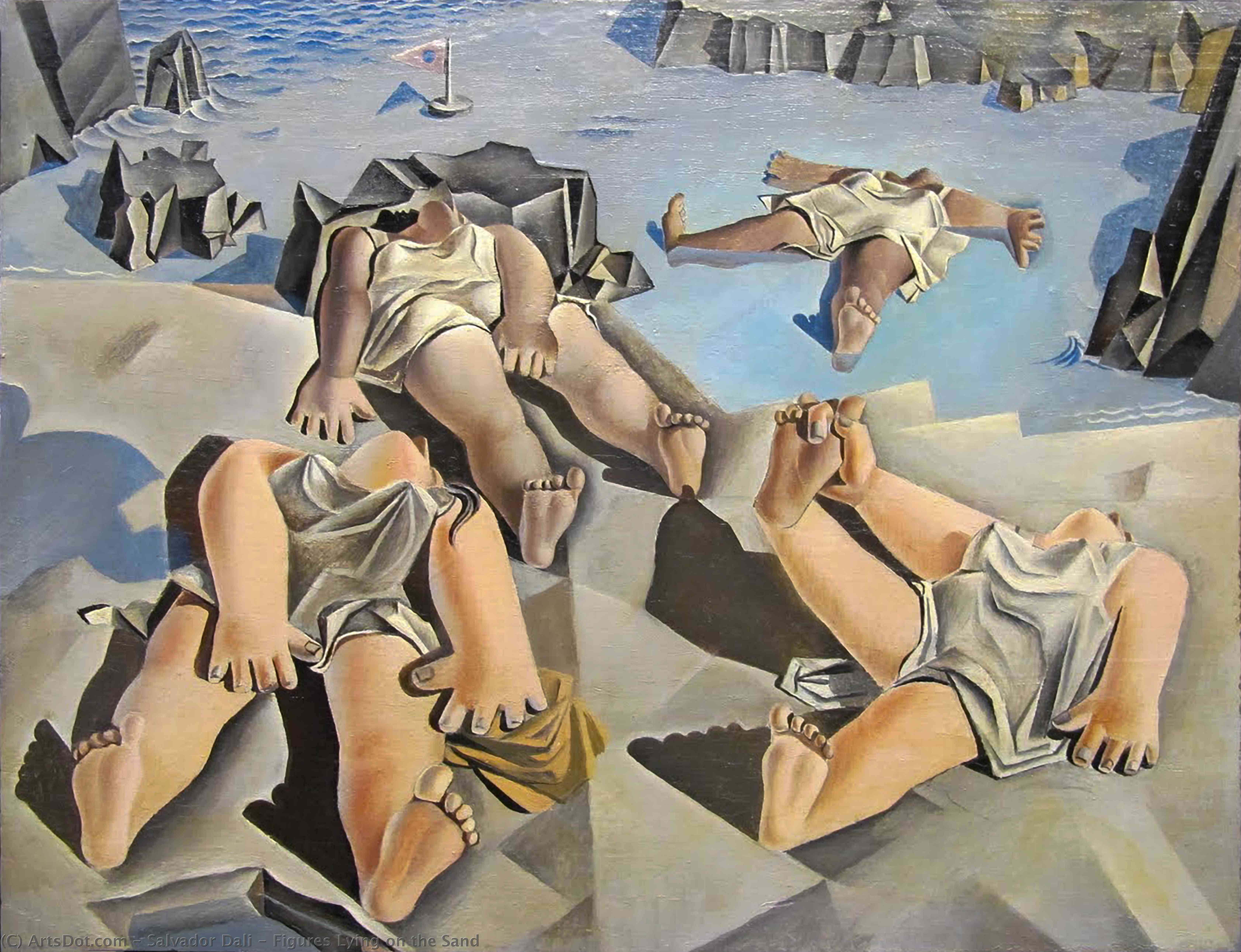 WikiOO.org - Εγκυκλοπαίδεια Καλών Τεχνών - Ζωγραφική, έργα τέχνης Salvador Dali - Figures Lying on the Sand