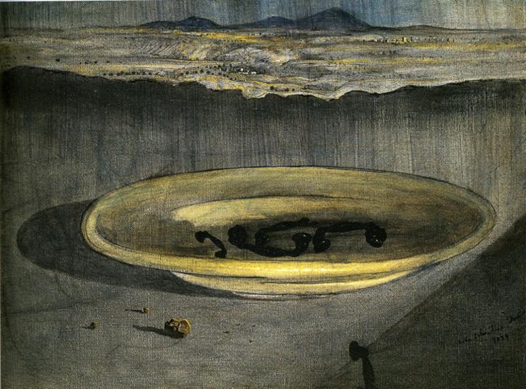 Wikioo.org – L'Enciclopedia delle Belle Arti - Pittura, Opere di Salvador Dali - paesaggio con Telefoni  su  Un  piatto