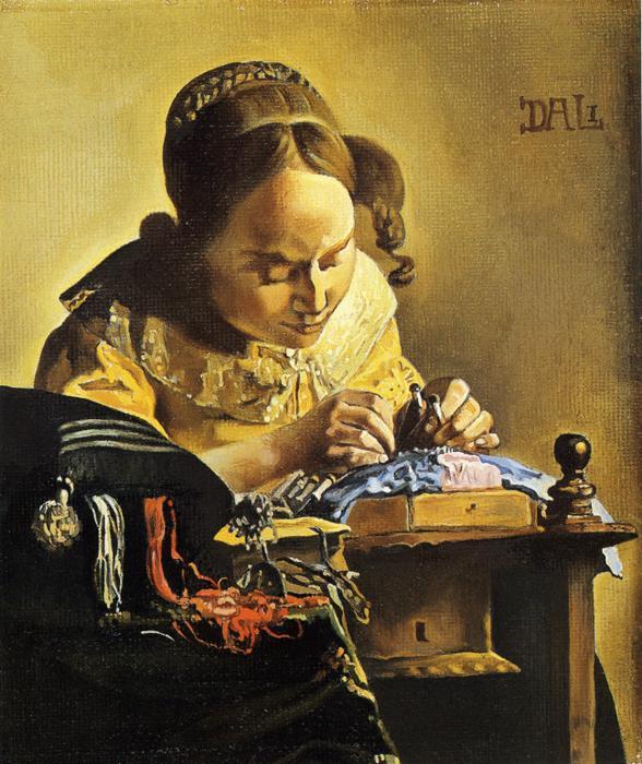Wikioo.org – La Enciclopedia de las Bellas Artes - Pintura, Obras de arte de Salvador Dali - La encajera detrásde  de Vermeer