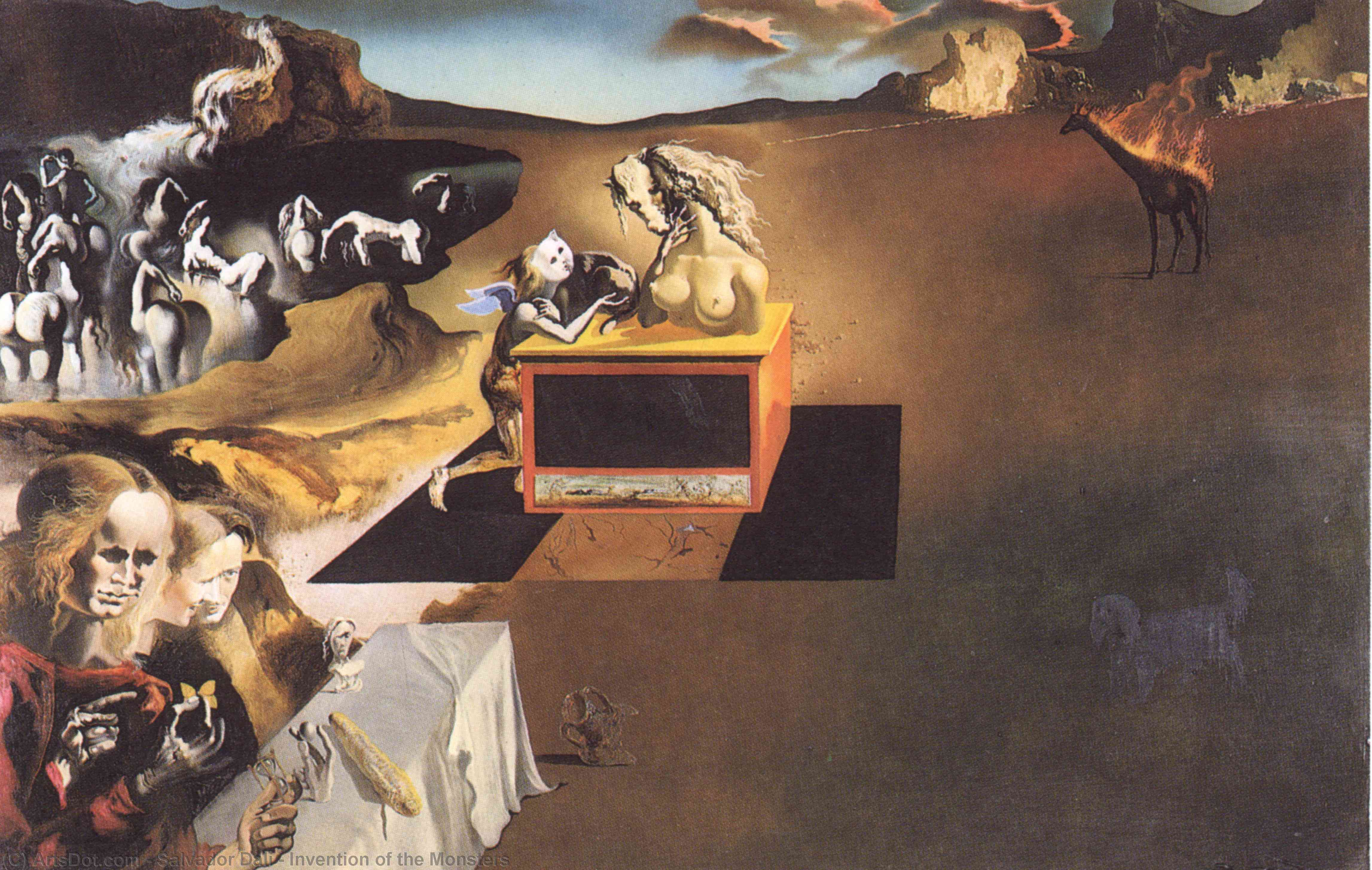Wikioo.org – La Enciclopedia de las Bellas Artes - Pintura, Obras de arte de Salvador Dali - Invención todaclasede  el  monstruos