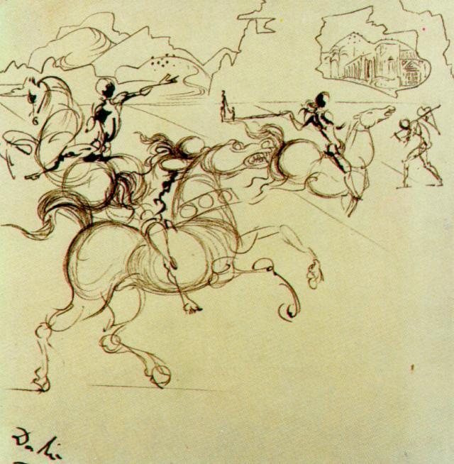WikiOO.org - Encyclopedia of Fine Arts - Lukisan, Artwork Salvador Dali - Surrealist Warriors for a Four-part Screen, Centre Left