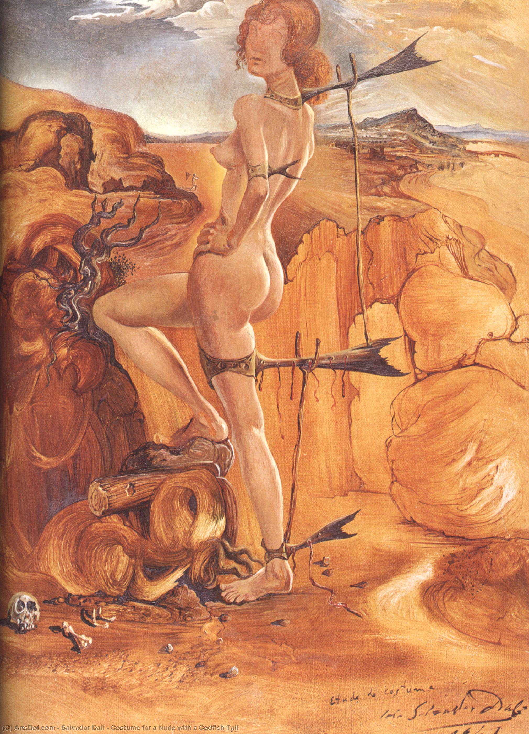 Wikioo.org – La Enciclopedia de las Bellas Artes - Pintura, Obras de arte de Salvador Dali - Traje para una desnuda con una cola de bacalao