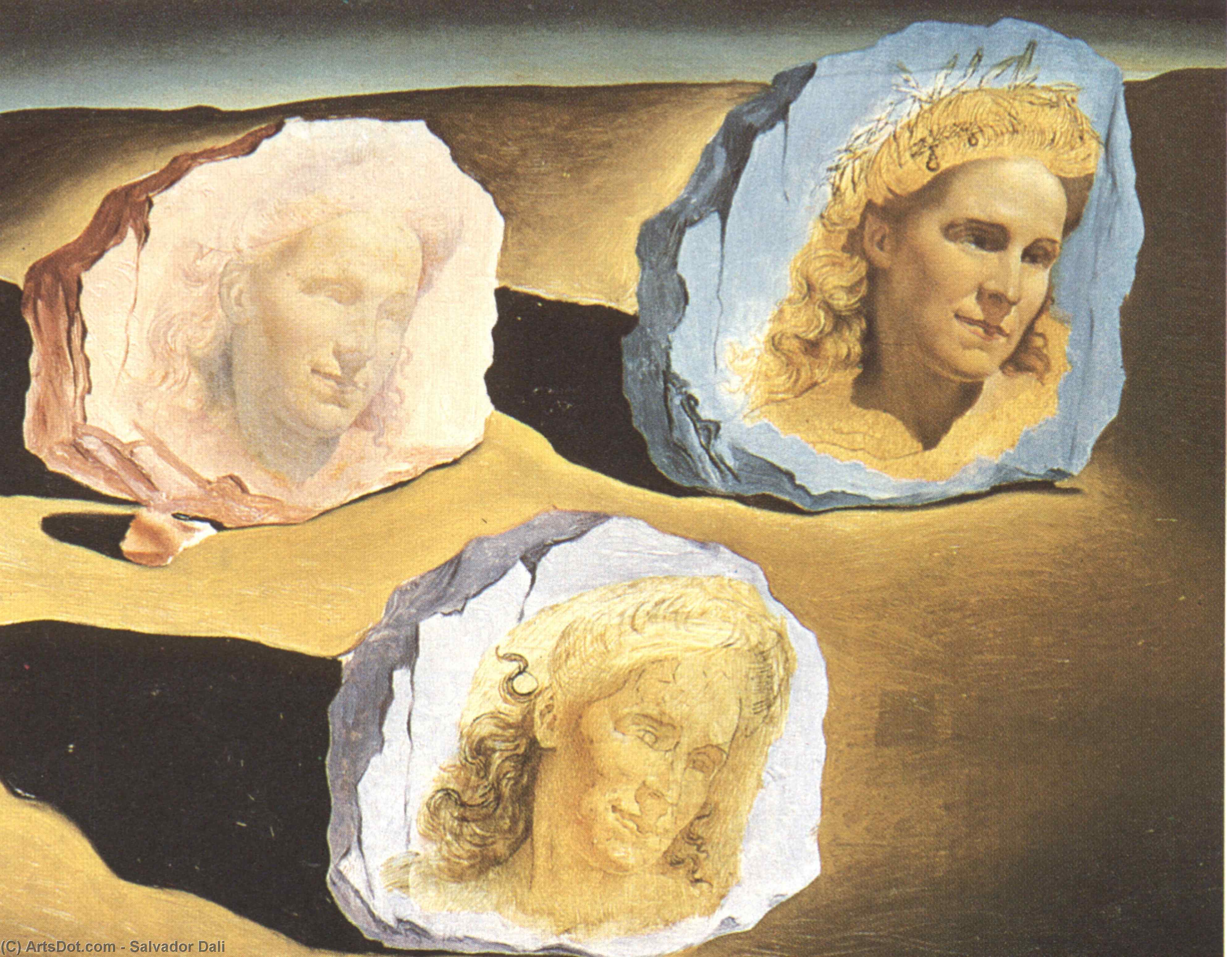 Wikoo.org - موسوعة الفنون الجميلة - اللوحة، العمل الفني Salvador Dali - Three Apparitions of the Visage of Gala