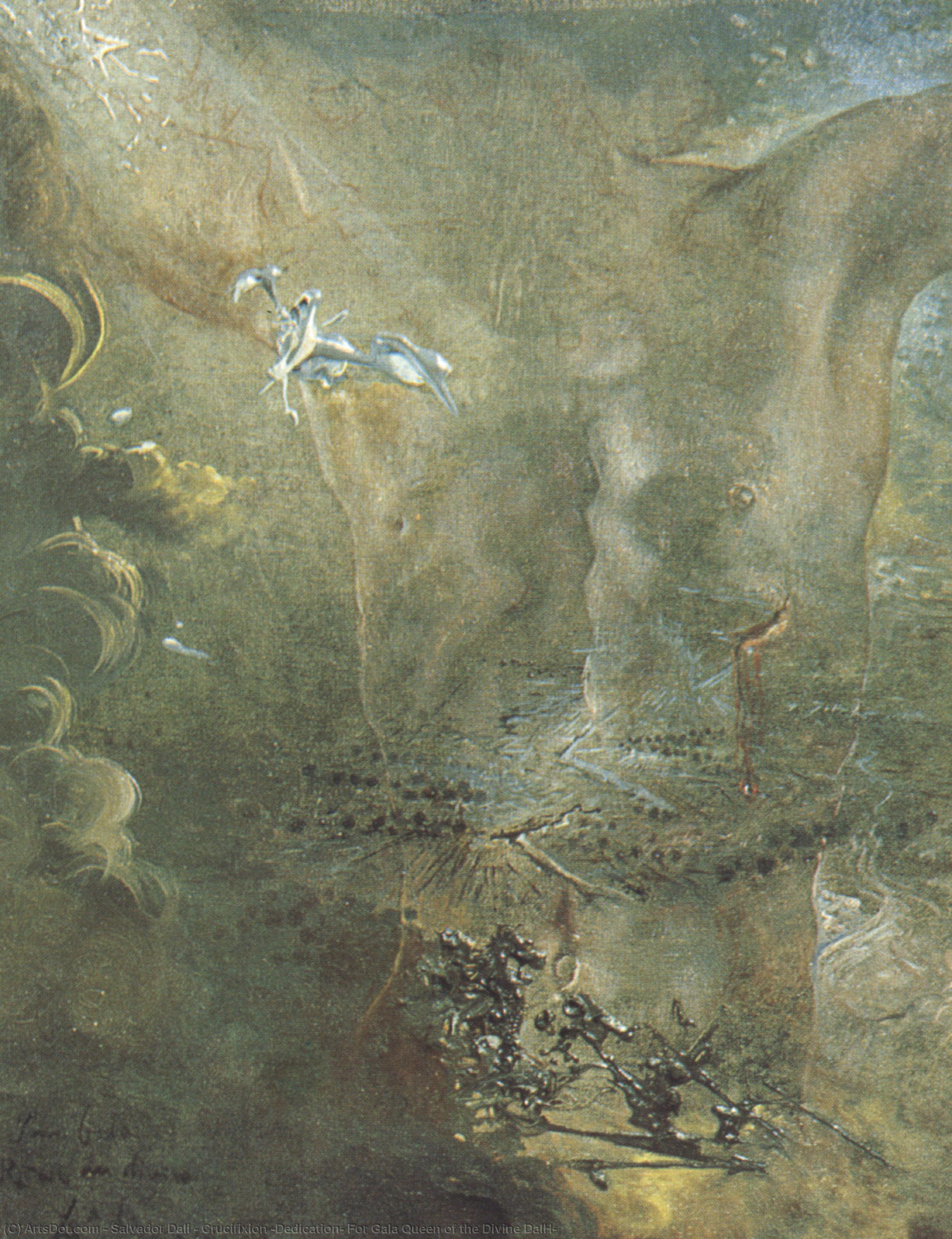 WikiOO.org - Εγκυκλοπαίδεια Καλών Τεχνών - Ζωγραφική, έργα τέχνης Salvador Dali - Crucifixion (Dedication, For Gala Queen of the Divine DalH)