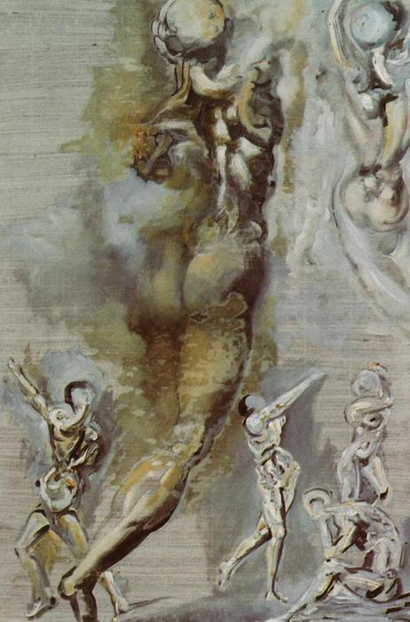 WikiOO.org - Εγκυκλοπαίδεια Καλών Τεχνών - Ζωγραφική, έργα τέχνης Salvador Dali - Untitled - Nude Figures after Michelangelo