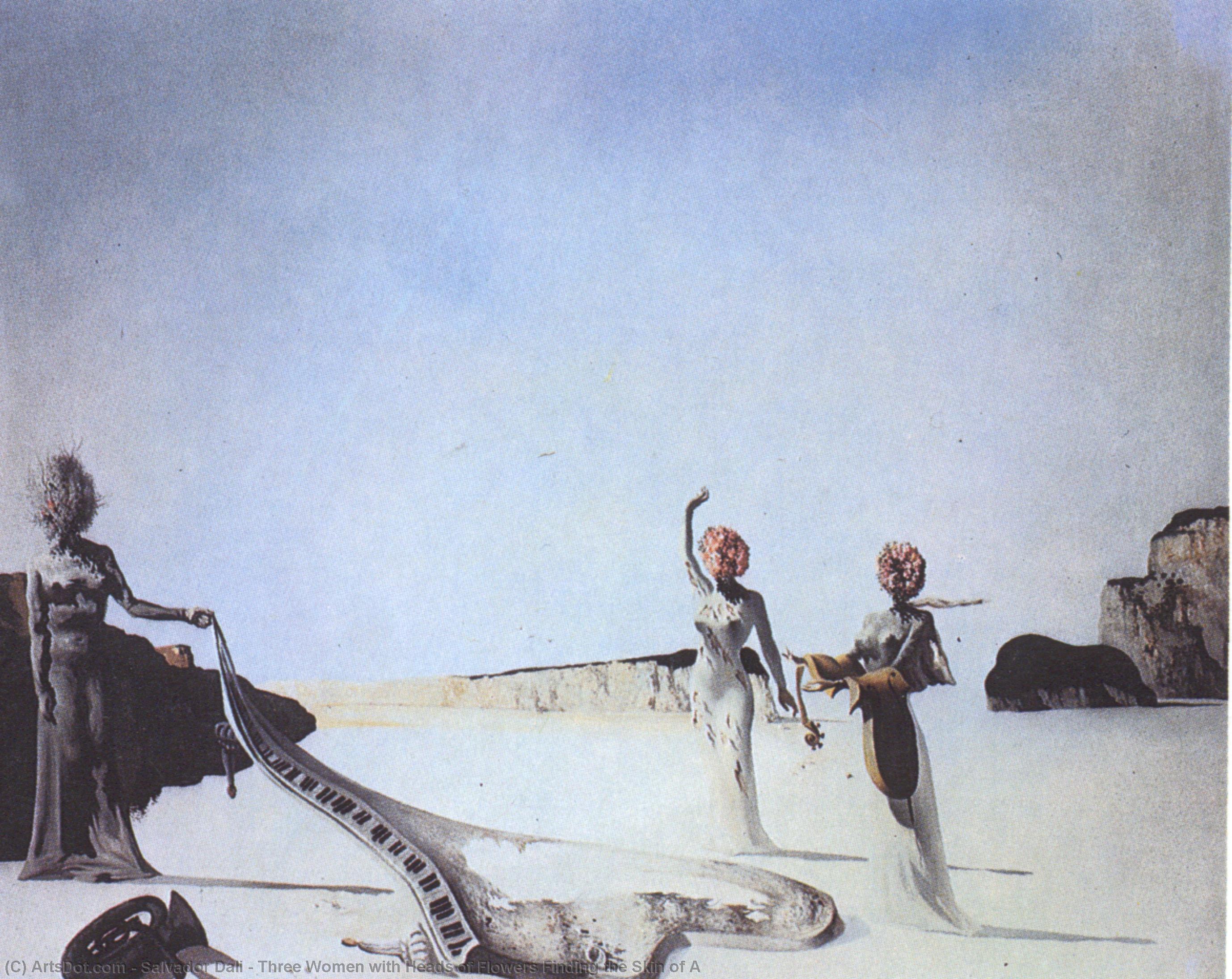 WikiOO.org - Encyclopedia of Fine Arts - Schilderen, Artwork Salvador Dali - Three Women with Heads of Flowers Finding the Skin of A