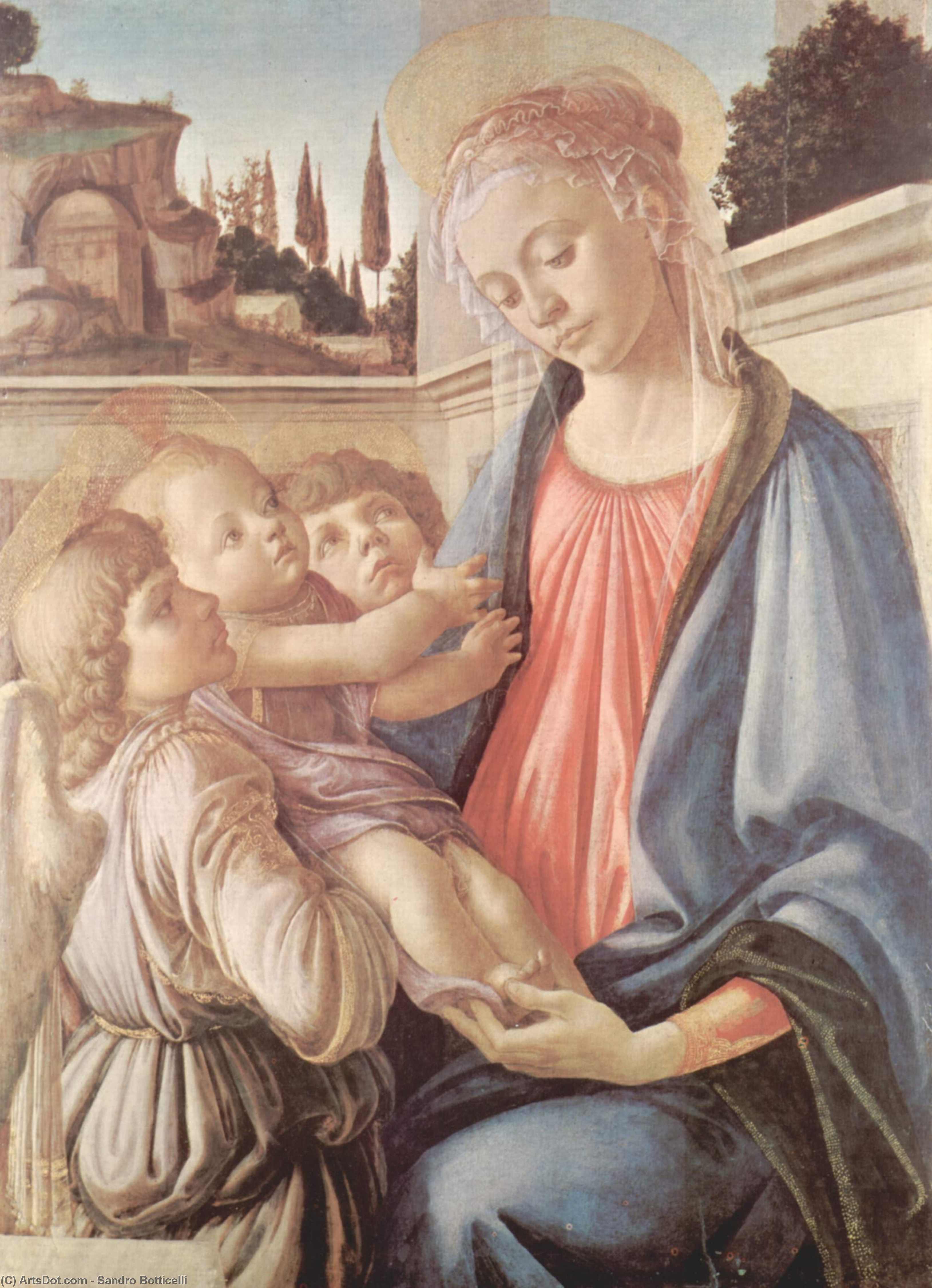 WikiOO.org – 美術百科全書 - 繪畫，作品 Sandro Botticelli -  麦当娜  有两个 天使