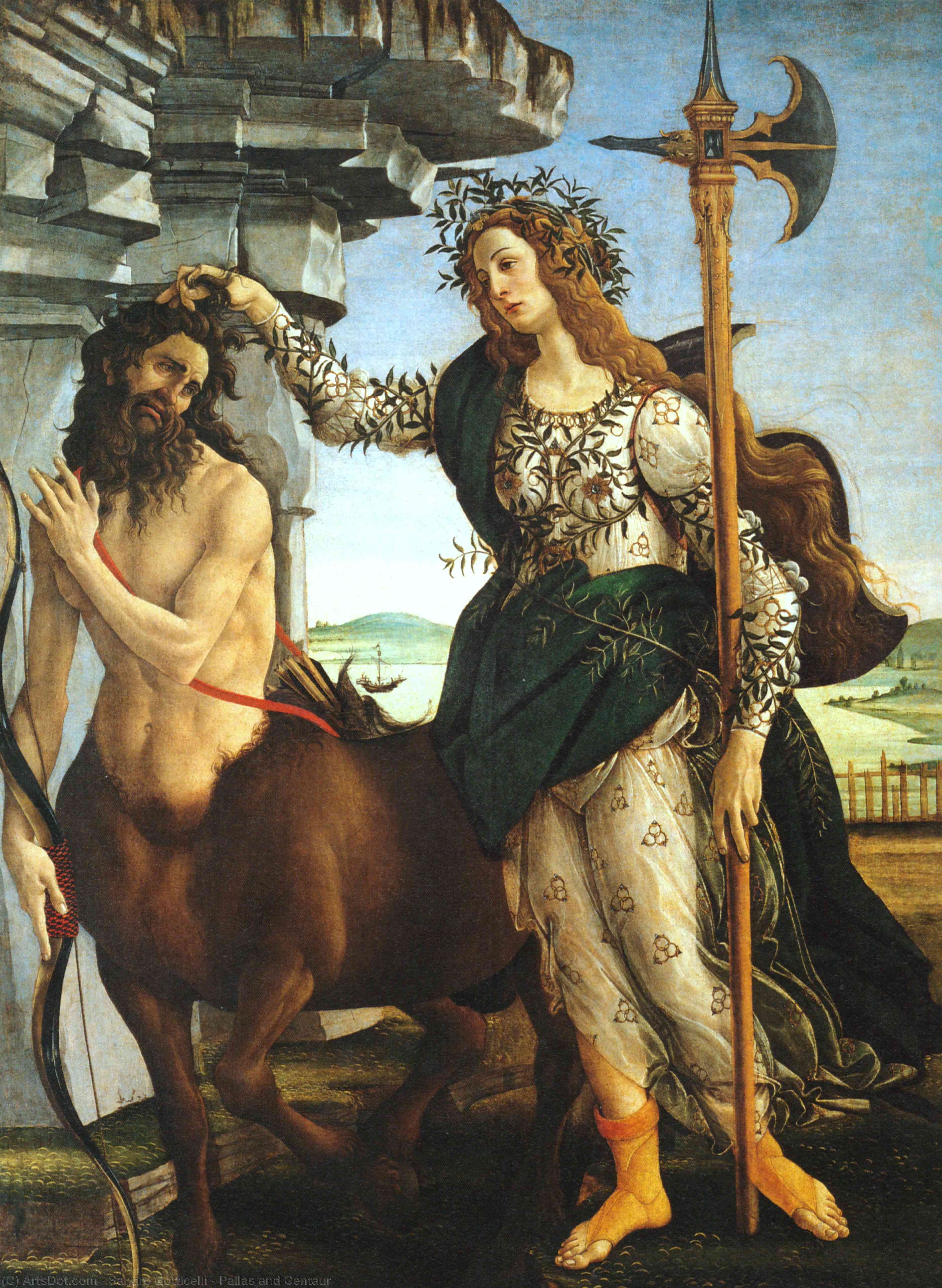 Wikoo.org - موسوعة الفنون الجميلة - اللوحة، العمل الفني Sandro Botticelli - Pallas and Centaur