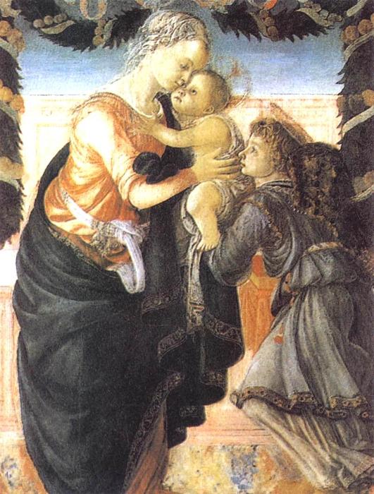 Wikioo.org – L'Enciclopedia delle Belle Arti - Pittura, Opere di Sandro Botticelli - madonna col bambino con un angelo